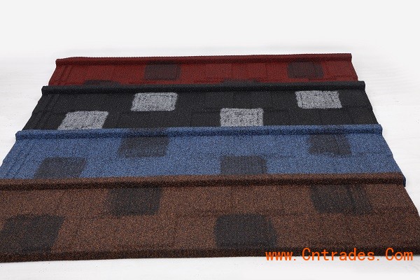 方格型彩石金属瓦效果图